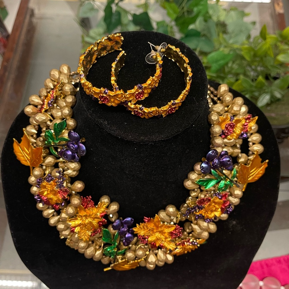 Sassy Jones Vibrant Gold Necklace with Purple and Orange Highlights